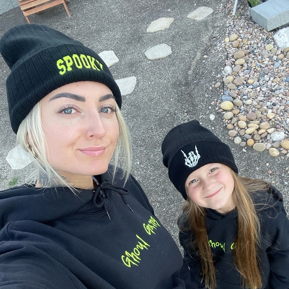 SPOOKY Glow in the Dark Embroidered Black Ribbed Beanie - Picture 2 of 2